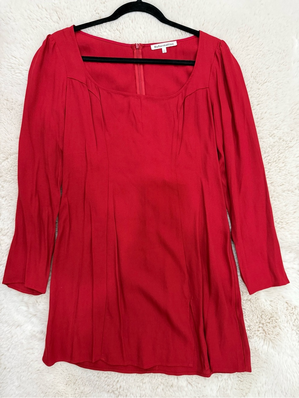 Reformation Red Square Neck Long Sleeve Dress